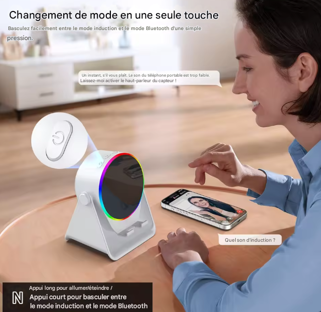 Station Induction Sans Fil 4-en-1 – Bluetooth + Lumière RVB