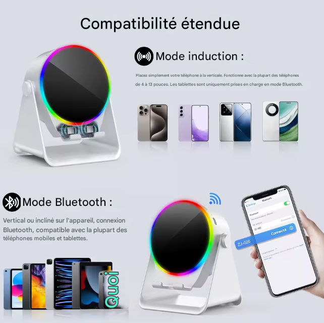 Station Induction Sans Fil 4-en-1 – Bluetooth + Lumière RVB