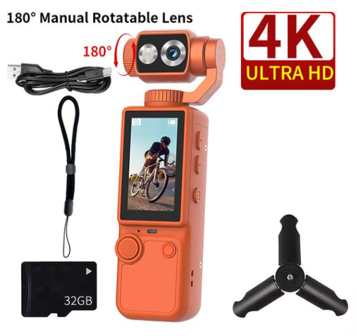 Caméra avec Stabilisateur Rotatif 180° 4K Ultra HD de Poche
